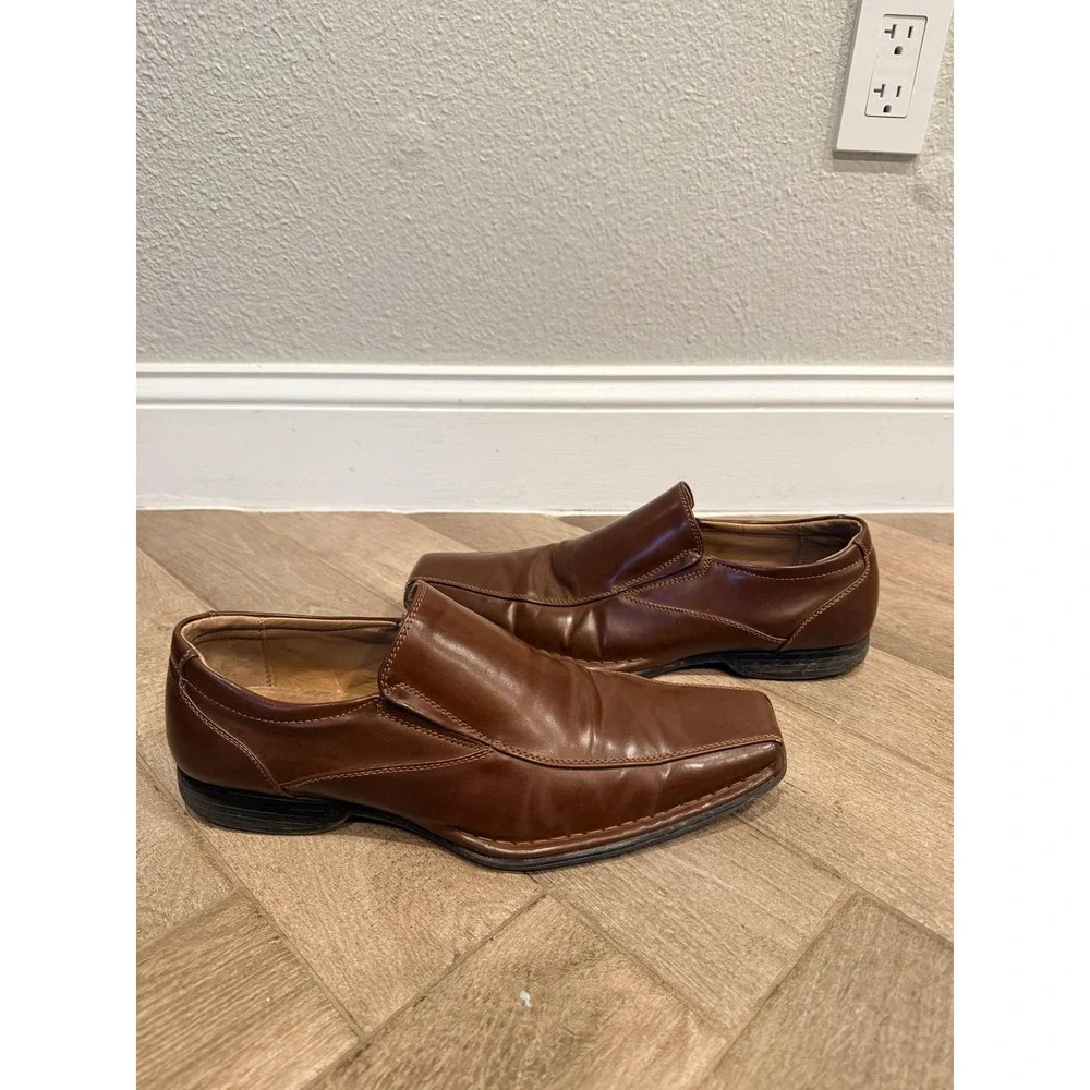 Bruno Marc Shoes Mens Size 11 Brown Faux Leather Slip On Oxfords Square Toe